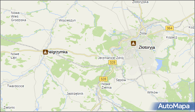 mapa Jerzmanice-Zdrój, Jerzmanice-Zdrój na mapie Targeo