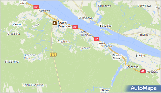 mapa Jeżewo gmina Nowy Duninów, Jeżewo gmina Nowy Duninów na mapie Targeo