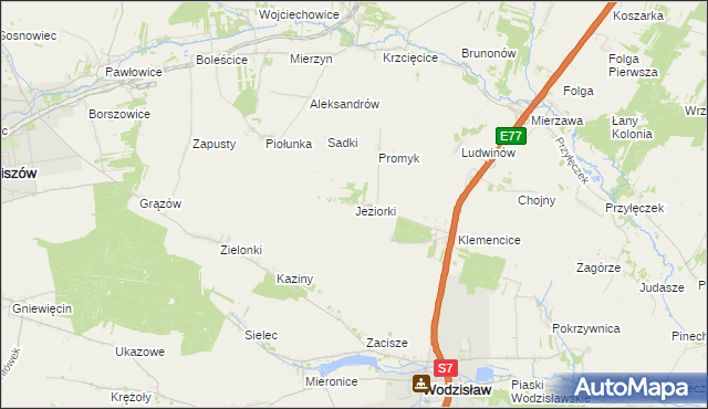 mapa Jeziorki gmina Wodzisław, Jeziorki gmina Wodzisław na mapie Targeo