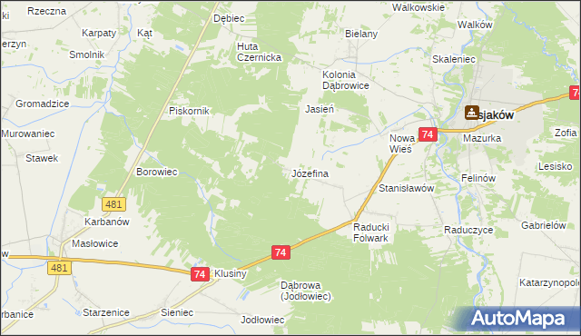 mapa Józefina gmina Osjaków, Józefina gmina Osjaków na mapie Targeo