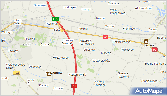 mapa Julianów gmina Krzyżanów, Julianów gmina Krzyżanów na mapie Targeo