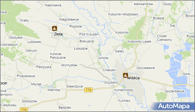 mapa Jurków gmina Wiślica, Jurków gmina Wiślica na mapie Targeo