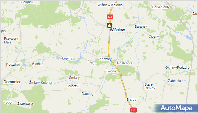 mapa Kaczory gmina Wiśniew, Kaczory gmina Wiśniew na mapie Targeo