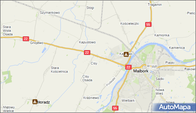 mapa Kałdowo gmina Malbork, Kałdowo gmina Malbork na mapie Targeo