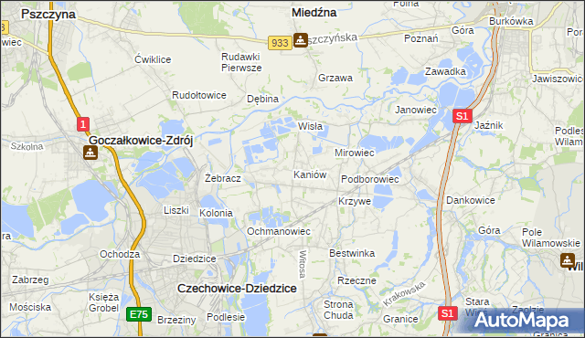 mapa Kaniów gmina Bestwina, Kaniów gmina Bestwina na mapie Targeo