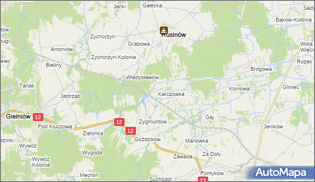 mapa Karczówka gmina Rusinów, Karczówka gmina Rusinów na mapie Targeo