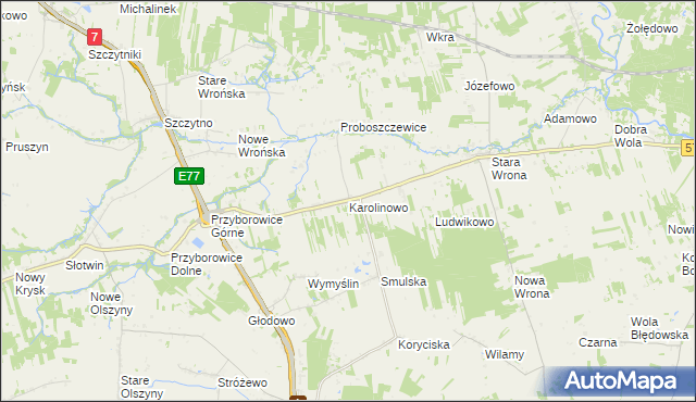 mapa Karolinowo gmina Załuski, Karolinowo gmina Załuski na mapie Targeo