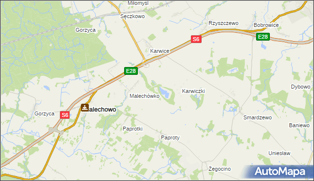 mapa Karw gmina Malechowo, Karw gmina Malechowo na mapie Targeo
