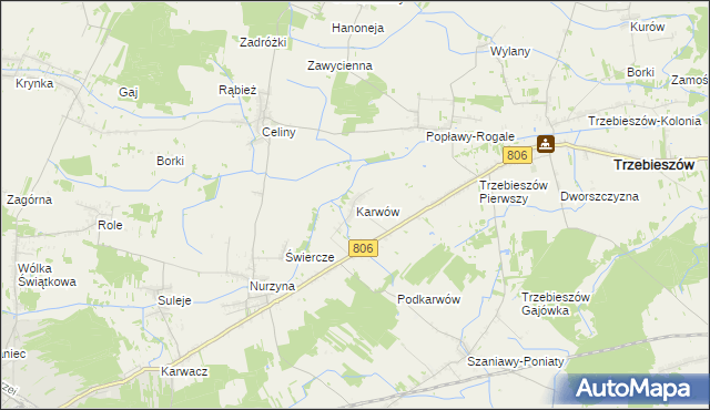 mapa Karwów gmina Trzebieszów, Karwów gmina Trzebieszów na mapie Targeo