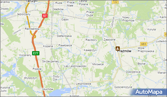 mapa Kawęczyn gmina Tarczyn, Kawęczyn gmina Tarczyn na mapie Targeo