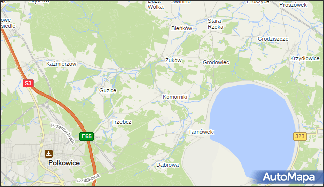 mapa Komorniki gmina Polkowice, Komorniki gmina Polkowice na mapie Targeo