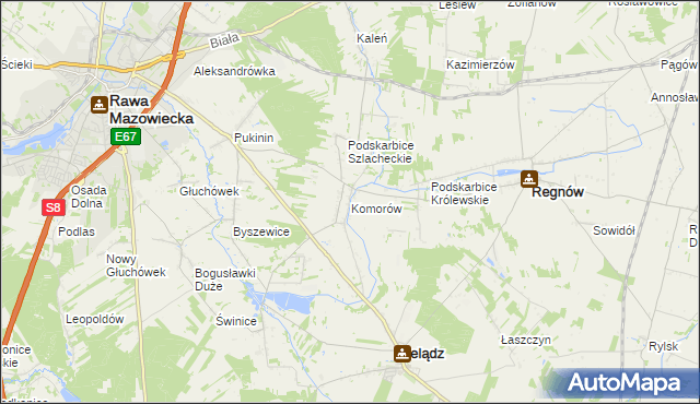 mapa Komorów gmina Cielądz, Komorów gmina Cielądz na mapie Targeo