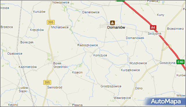 mapa Kończyce gmina Domaniów, Kończyce gmina Domaniów na mapie Targeo