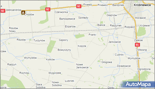 mapa Kopyta gmina Krośniewice, Kopyta gmina Krośniewice na mapie Targeo