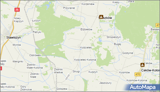 mapa Kościelec gmina Mycielin, Kościelec gmina Mycielin na mapie Targeo