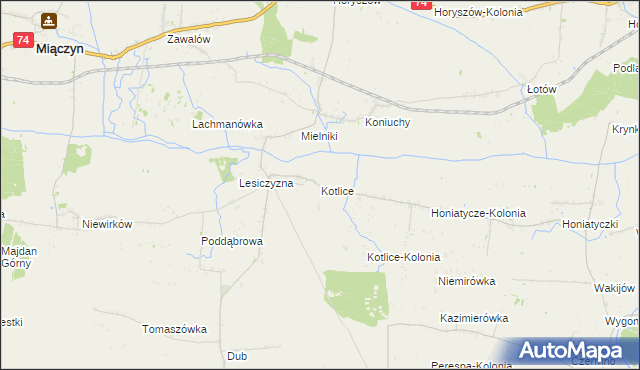 mapa Kotlice gmina Miączyn, Kotlice gmina Miączyn na mapie Targeo