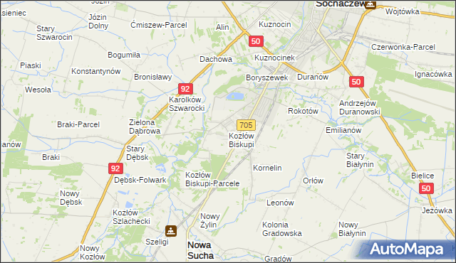 mapa Kozłów Biskupi, Kozłów Biskupi na mapie Targeo