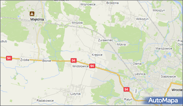 mapa Krępice gmina Miękinia, Krępice gmina Miękinia na mapie Targeo