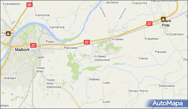 mapa Królewo Malborskie, Królewo Malborskie na mapie Targeo