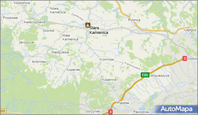 mapa Kromnów gmina Stara Kamienica, Kromnów gmina Stara Kamienica na mapie Targeo