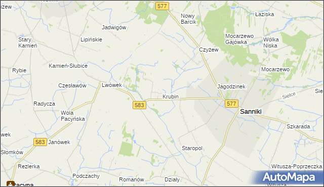 mapa Krubin gmina Sanniki, Krubin gmina Sanniki na mapie Targeo