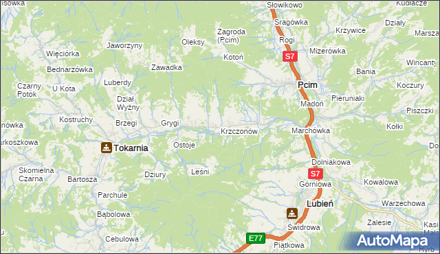 mapa Krzczonów gmina Tokarnia, Krzczonów gmina Tokarnia na mapie Targeo