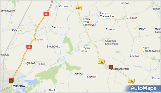 mapa Krzywa Góra gmina Kołaczkowo, Krzywa Góra gmina Kołaczkowo na mapie Targeo