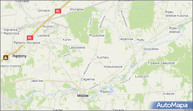 mapa Kuchary gmina Mstów, Kuchary gmina Mstów na mapie Targeo
