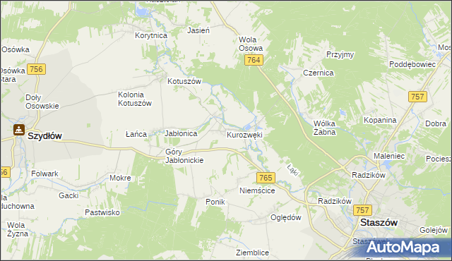 mapa Kurozwęki, Kurozwęki na mapie Targeo