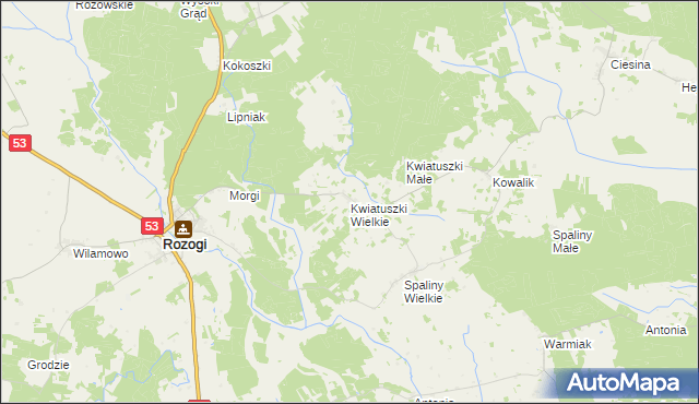 mapa Kwiatuszki Wielkie, Kwiatuszki Wielkie na mapie Targeo