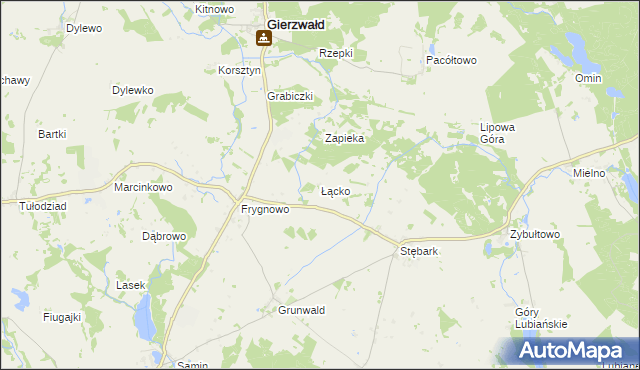 mapa Łącko gmina Grunwald, Łącko gmina Grunwald na mapie Targeo