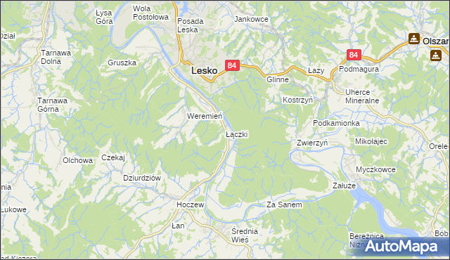 mapa Łączki gmina Lesko, Łączki gmina Lesko na mapie Targeo