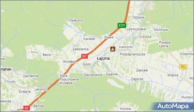 mapa Łączna powiat skarżyski, Łączna powiat skarżyski na mapie Targeo