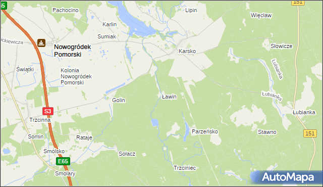 mapa Ławin, Ławin na mapie Targeo