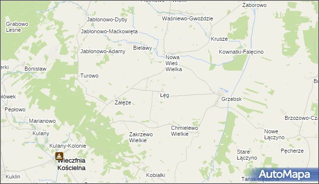 mapa Łęg gmina Wieczfnia Kościelna, Łęg gmina Wieczfnia Kościelna na mapie Targeo