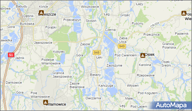 mapa Łęki gmina Kęty, Łęki gmina Kęty na mapie Targeo