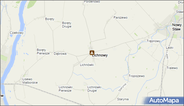 mapa Lichnowy powiat malborski, Lichnowy powiat malborski na mapie Targeo