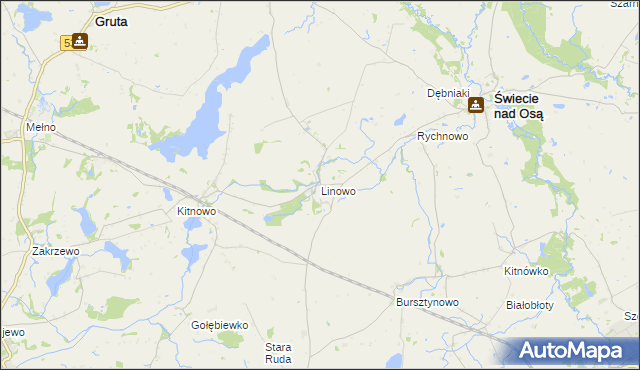 mapa Linowo gmina Świecie nad Osą, Linowo gmina Świecie nad Osą na mapie Targeo