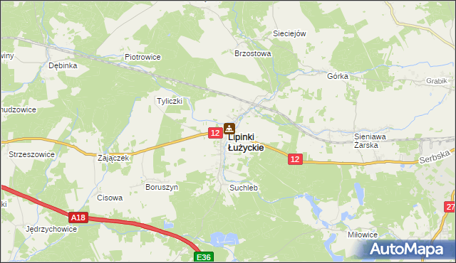 mapa Lipinki Łużyckie, Lipinki Łużyckie na mapie Targeo