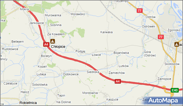 mapa Łowce, Łowce na mapie Targeo