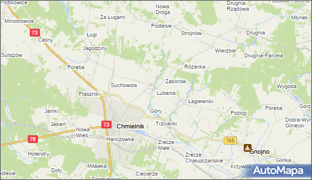 mapa Lubania gmina Chmielnik, Lubania gmina Chmielnik na mapie Targeo