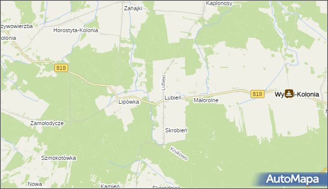 mapa Lubień gmina Wyryki, Lubień gmina Wyryki na mapie Targeo
