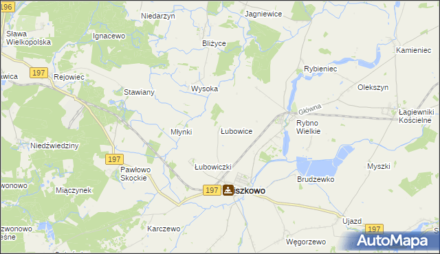 mapa Łubowice gmina Kiszkowo, Łubowice gmina Kiszkowo na mapie Targeo