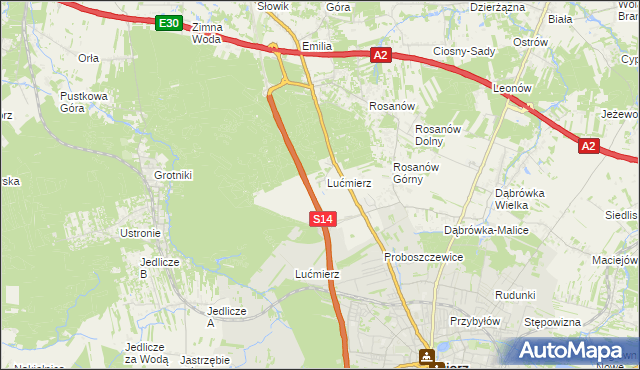 mapa Lućmierz-Las, Lućmierz-Las na mapie Targeo