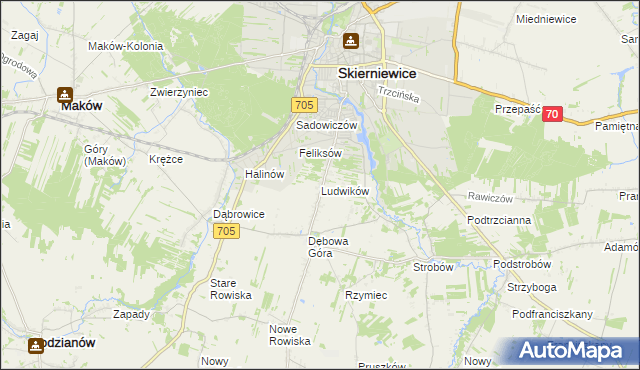 mapa Ludwików gmina Skierniewice, Ludwików gmina Skierniewice na mapie Targeo