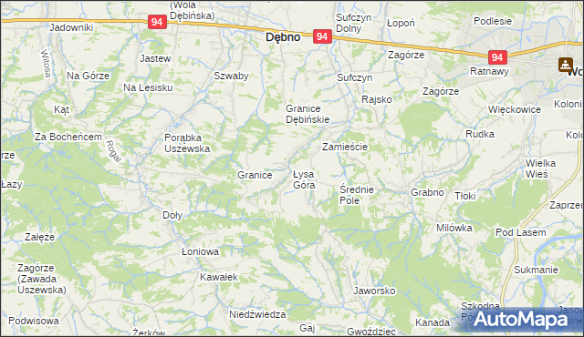 mapa Łysa Góra gmina Dębno, Łysa Góra gmina Dębno na mapie Targeo