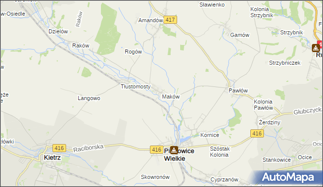 mapa Maków gmina Pietrowice Wielkie, Maków gmina Pietrowice Wielkie na mapie Targeo