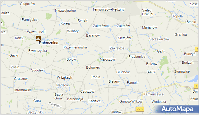 mapa Małoszów gmina Skalbmierz, Małoszów gmina Skalbmierz na mapie Targeo