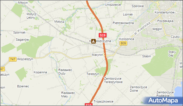 mapa Marynin gmina Konopnica, Marynin gmina Konopnica na mapie Targeo