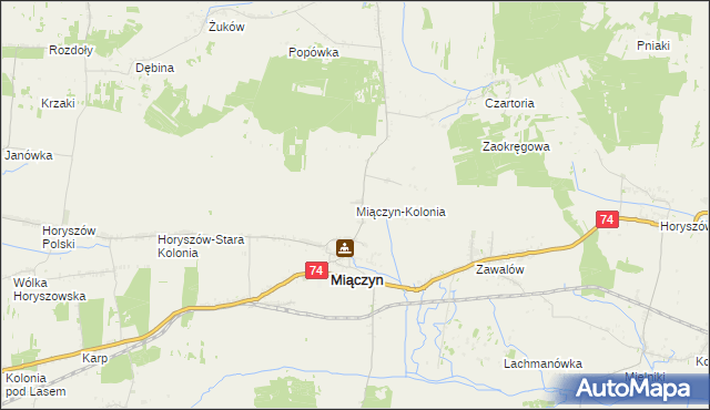 mapa Miączyn-Kolonia, Miączyn-Kolonia na mapie Targeo